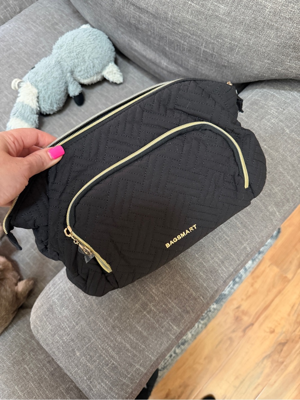 Quilted Black makeup Bag with Gold Accents